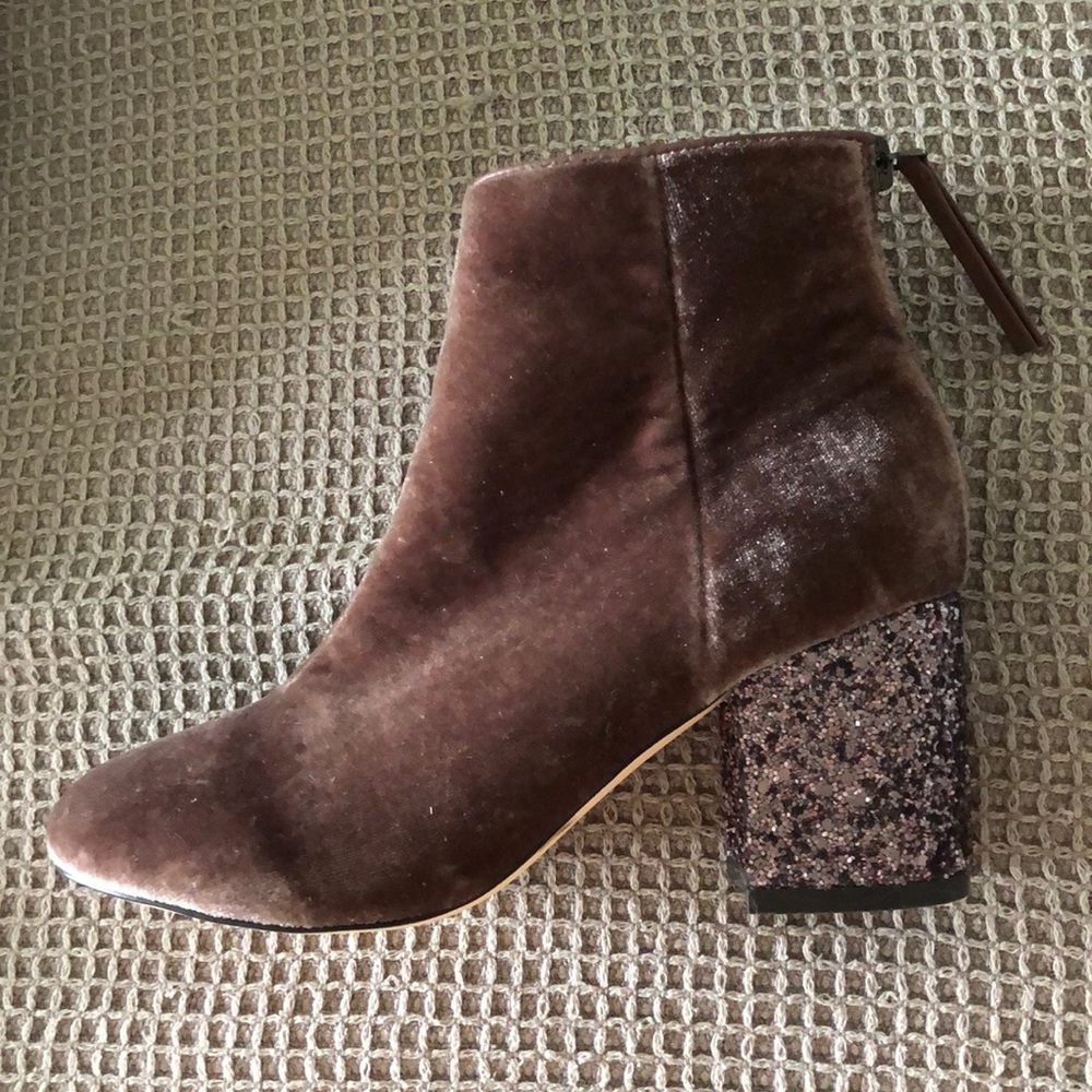 Velvet Booties With Glitter Heels